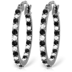 14k Solid Gold Black & White Diamond Hoop Earrings