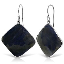14K White Gold 43.50ct Square Checkboard Sapphire Earrings