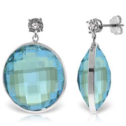 14K White Gold 46.0ct Blue Topaz & Diamond Stud Earring