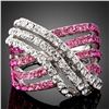 Image 1 : Catchy Pink & Clear Crystal Silver Cocktail Ring,