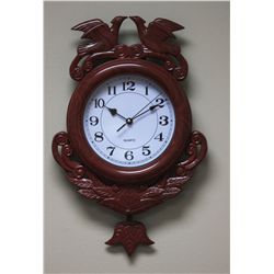 DECORATIVE WALL QUARTZ CLOCK WOOD COLOR DRAGON FEATURES