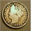 Image 1 : 1909 KEY DATE LIBERTY "V" NICKEL RED BOOK VALUE IS $4.00+ *NICE EARLY VERY GOOD GRADE*!!