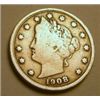Image 1 : 1908 LIBERTY "V" NICKEL RED BOOK VALUE IS $3.00+ *NICE EARLY VERY GOOD GRADE*!!