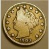 Image 1 : 1903 LIBERTY "V" NICKEL RED BOOK VALUE IS $6.00+ *NICE EARLY FINE GRADE*!!