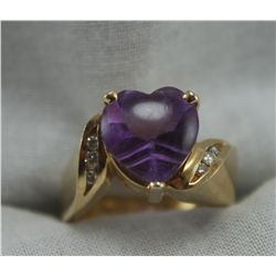 14k Gold Heart Amethest Ring - 6 Grams