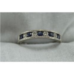 14k White Gold Ring w/ Blue Saphires & Diamonds - 2 grams