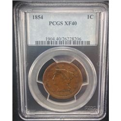 1854 Braided Hair Cent PCGS XF40