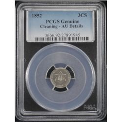 1852 Three Cent PCGS AU Details - Silver