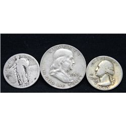 Silver Lot - 1959 Franklin 50c, 1926 Standing Liberty 25c, 1943 Washington 25c