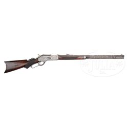 RARE DELUXE ENGRAVED WINCHESTER MODEL 1876 EXPRESS LEVER ACTION RIFLE.