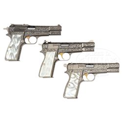 *LOT OF 3 BROWNING HIGH POWER RENAISSANCE SEMI-AUTO PISTOLS.