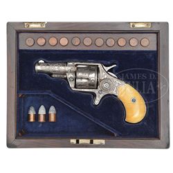 EXTREMELY RARE CASED ENGRAVED COLT NEW LINE SPUR TRIGGER REVOLVER.