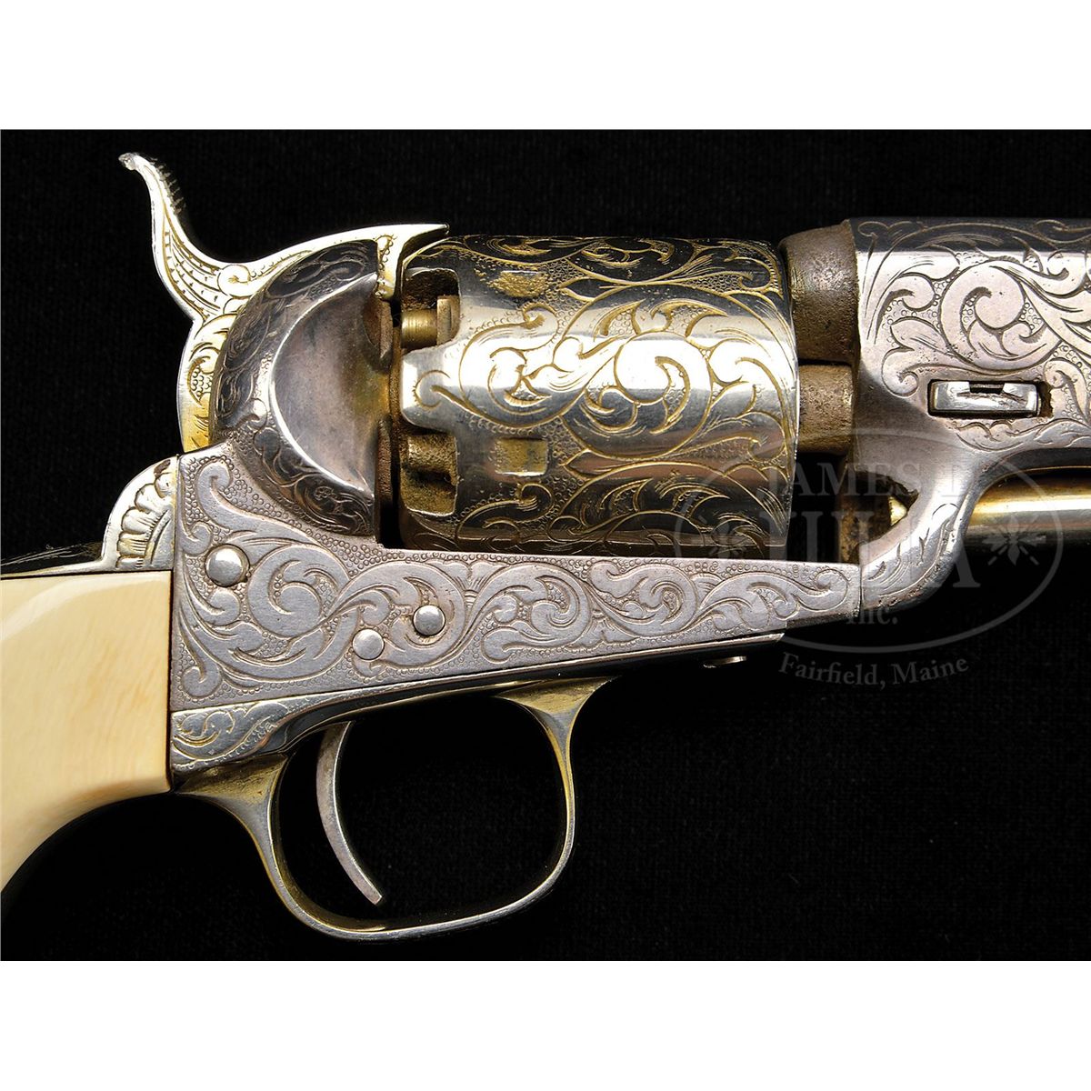 TWO CUSTOM ENGRAVED COLT MODEL 1851 NAVY PERCUSSION REVOLVERS.