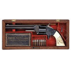 EXCEPTIONAL CASED SMITH & WESSON #2 ARMY REVOLVER WITH CARVED IVORY GRIPS.