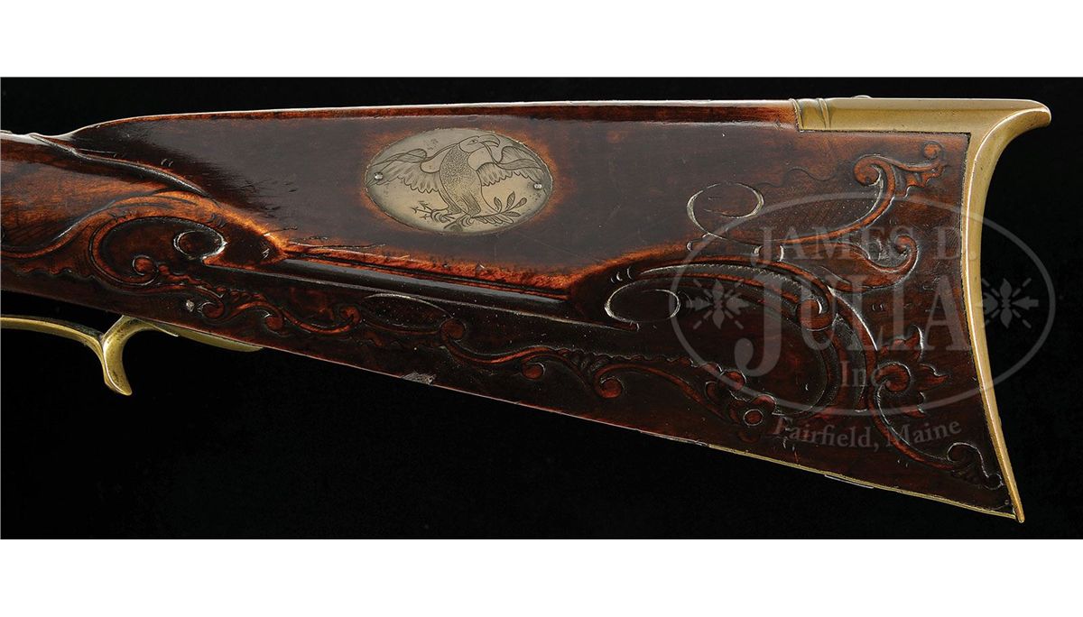 EXCEPTIONAL RELIEF CARVED GOLDEN AGE ADAM ERNST YORK COUNTY KENTUCKY RIFLE.