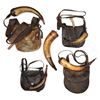 Image 1 : GROUPING OF FOUR KENTUCKY RIFLE HUNTING POUCH AND HORNS WITH ACCESSORIES.