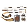 Image 5 : GROUPING OF FOUR KENTUCKY RIFLE HUNTING POUCH AND HORNS WITH ACCESSORIES.