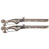 Image 1 : VERY ATTRACTIVE DECORATIVE PAIR OF SCROLL BUTTED WHEEL LOCK HOLSTER PISTOLS, 17th CENTURY AND LATER.