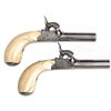 Image 3 : CASED PAIR OF MINIATURE BELGIAN SCREW BARREL PERCUSSION MUFF PISTOLS.