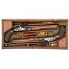 Image 1 : FINE CONDITION CASED PAIR OF WILLIAM PARKER FLINTLOCK DUELING PISTOLS WITH ACCESSORIES.