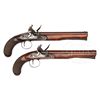Image 3 : FINE CONDITION CASED PAIR OF WILLIAM PARKER FLINTLOCK DUELING PISTOLS WITH ACCESSORIES.