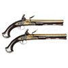 Image 1 : PAIR OF JOSEPH GRIFFIN BRASS BARRELED SILVER MOUNTED FLINTLOCK NAVAL OFFICERS PISTOLS.