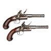 Image 1 : FINE AND RARE PAIR OF SILVER MOUNTED ENGLISH FLINTLOCK HALF STOCK TURNOFF PISTOLS BY R. WELFORD (RIC