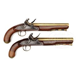 PAIR OF A. W. SPIES BRASS BARRELED AND MOUNTED NAVAL OFFICERS PISTOLS.