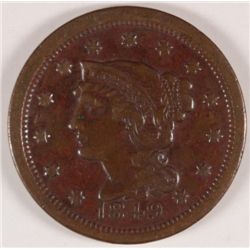 1849 LARGE CENT VF+