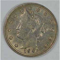 1901 LIBERTY NICKEL, AU-53