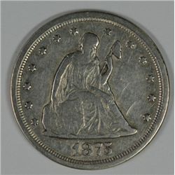 1875-S  20 CENT, ABOUT XF