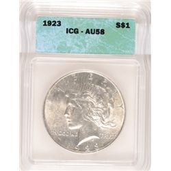 1923 PEACE DOLLAR ICG AU 58