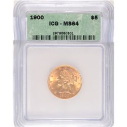 1900 $5 GOLD LIBERTY ICG MS64