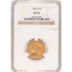 1909-S $5 GOLD INDIAN NGC AU 55