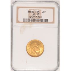 1865 20-FRANC GOLD NGC MS63