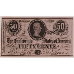 1864 FIFTY CENT CONFEDERATE STATES OF AMERICA NOTE AU