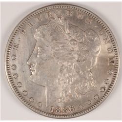 1886-S MORGAN SILVER DOLLAR, AU-50,  LIGHTLY CLEANED