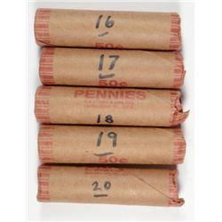 ( 5 ) SHOTGUN WRAPPED CIRC.  ROLLS ( 50 )  EACH EARLY LINCOLN CENTS