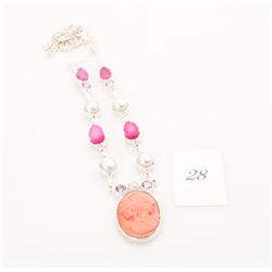 Pearl, Shell & Pink Druzy Sterling Silver Cameo