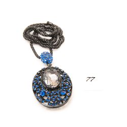 Costume jeweled blue and smoked stone necklace and