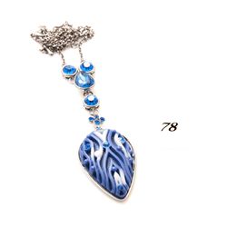 Costume jeweled blue and white necklace and