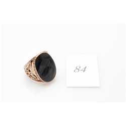 Mens gold plated ring with grey polished stone