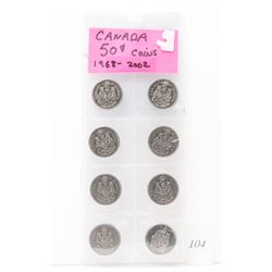 8 royal canadian 50 cent coins from 1968-2002 *NO SHIPPING AVAILABLE*