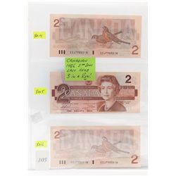 3 canadian 1986 last issue 2 dollar bank notes *NO SHIPPING AVAILABLE*