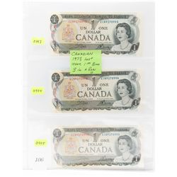 3 canadian 1973 last issue one dollar bank notes *NO SHIPPING AVAILABLE*