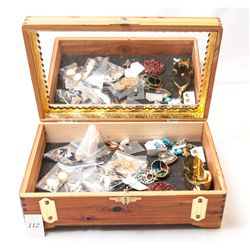 wooden jewelery box and contents