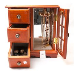 Wooden jewelery box and contents