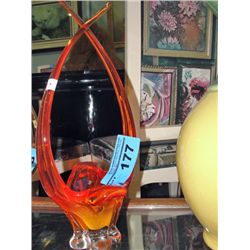 Vintage 1970s chalet art glass bowl - orange