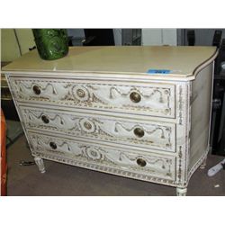 Elegant white and gold 3 drawer bedroom dresser