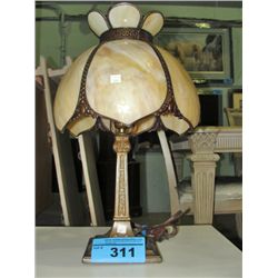 EArly 1900s cast metal based table lamp with glass